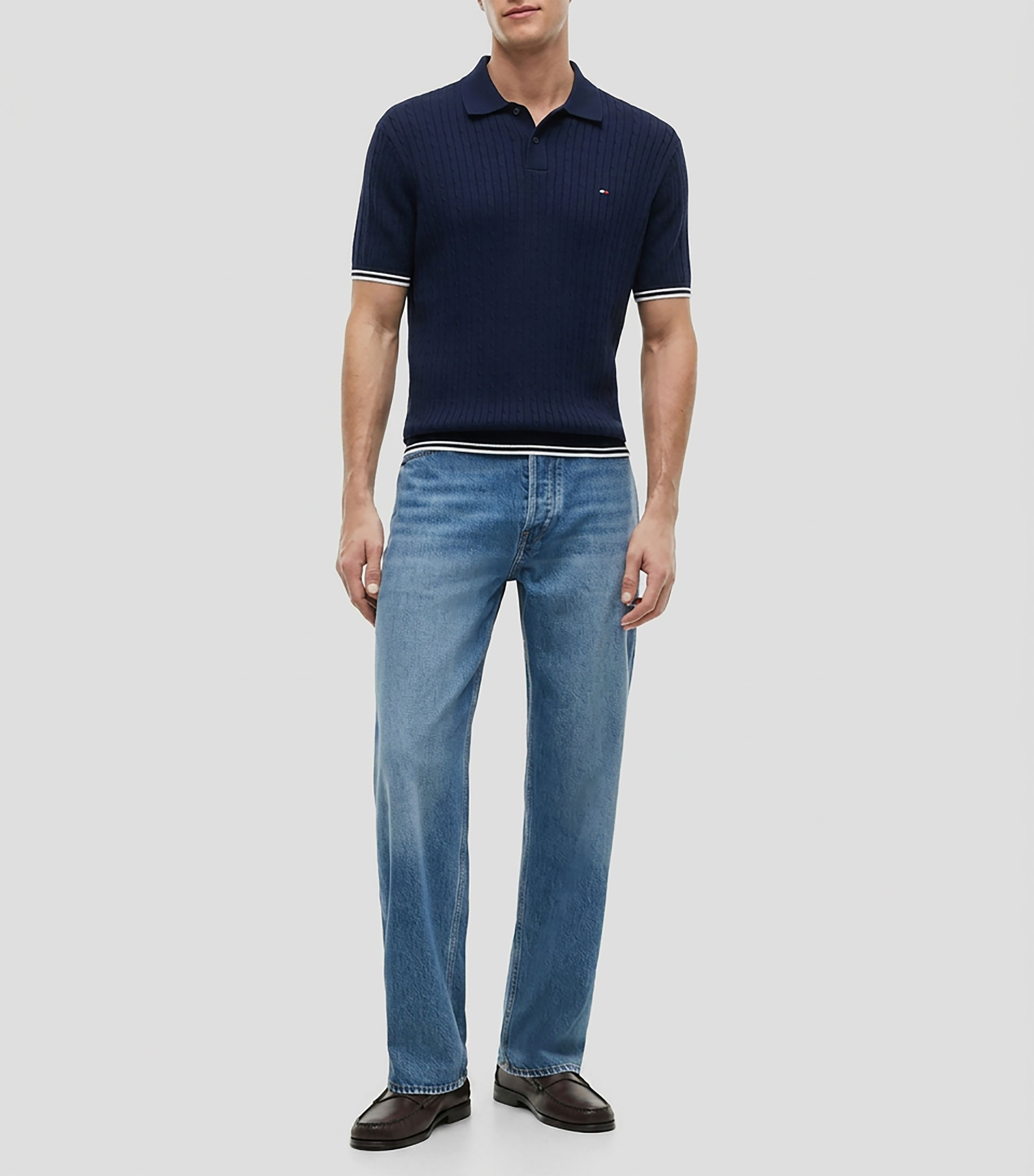 Playera tipo polo manga corta con franjas Hombre